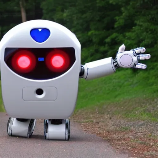 Image similar to <photo attention-grabbing robot-traits='friendly happy' robot-desires='hug'>Cute Robot has urgent message for you</photo>