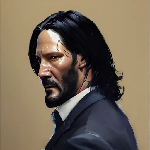 Image similar to greg manchess portrait painting of john wick as overwatch character, medium shot, asymmetrical, profile picture, organic painting, sunny day, matte painting, bold shapes, hard edges, street art, trending on artstation, by huang guangjian, gil elvgren, ruan jia, greg rutkowski, gaston bussiere