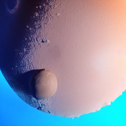 Image similar to a realistic planet made of icecream with sea of milk and chocolate mountains, super realistic, unreal engine, octane render, 8 k