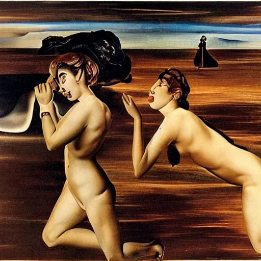 Image similar to two e - girls fighting on social media, by salvador dali,