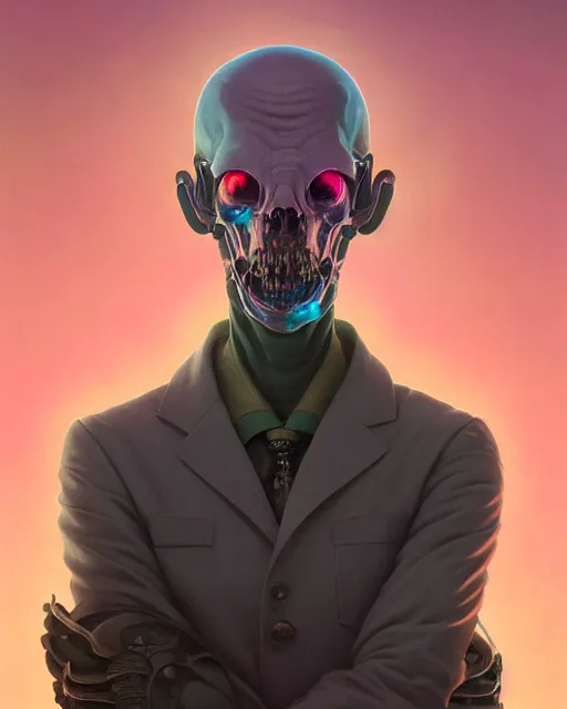 Image similar to highly detailed surreal vfx portrait of a spacepunk grim reaper, stephen bliss, unreal engine, greg rutkowski, loish, rhads, beeple, makoto shinkai and lois van baarle, ilya kuvshinov, rossdraws, tom bagshaw, alphonse mucha, global illumination, detailed and intricate environment