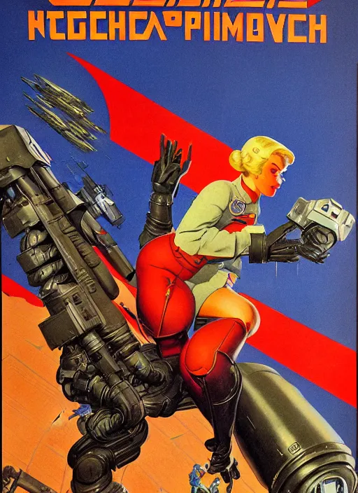 Image similar to soviet propaganda poster. cyberpunk mech pilot. portrait by jean giraud and anton otto fischer and john philip falter and will eisner and gil elvgren. realistic proportions. character art. science fiction d & d. tf 2, overwatch.