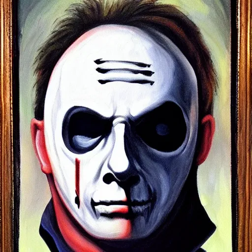 Prompt: epic horror poster michael myers halloween, oil on canvas
