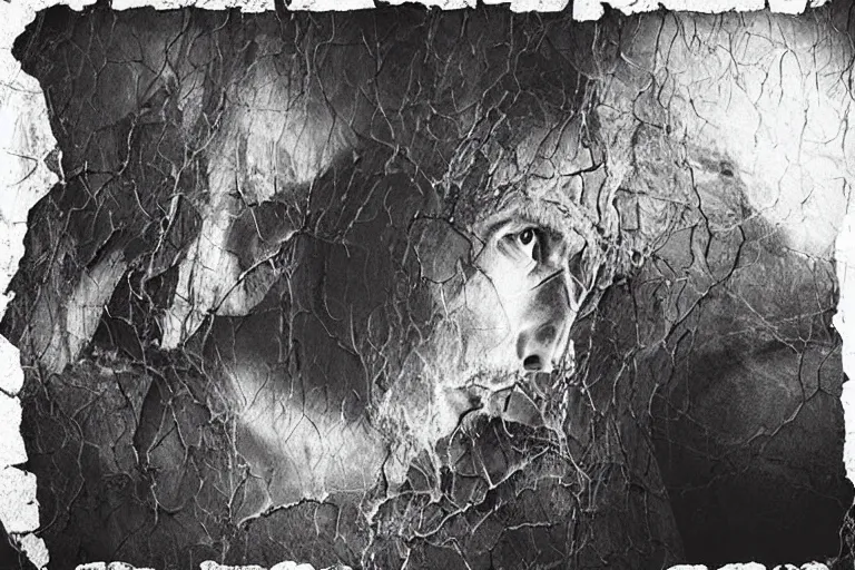 Prompt: “a disturbed man looking at his crumbling limbs, extreme detail, particles drifting across the frame”
