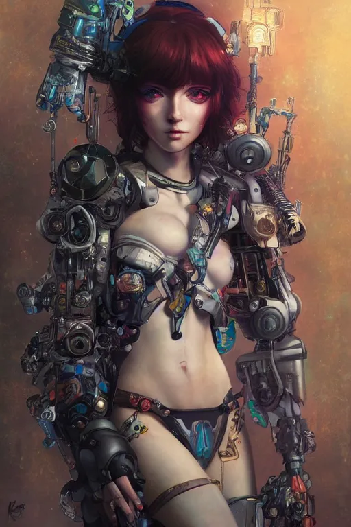 Image similar to portrait of beautiful young fairy cyborg, cyberpunk, Warhammer, highly detailed, artstation, illustration, art by Gustav Klimt and Range Murata and Ilya Kuvshinov and Sakimichan