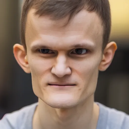 Image similar to vitalik buterin in headphones looking at camera. 8 5 mm, medium shot