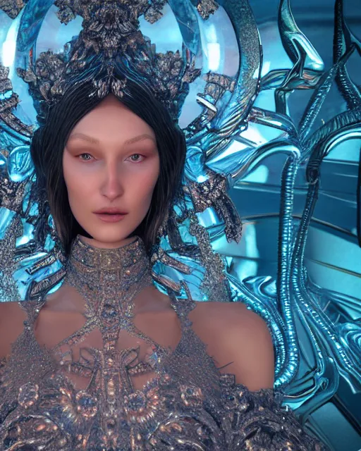 Image similar to a highly detailed metahuman 4 k close up render of an alien goddess bella hadid monument atlantis in iris van herpen dress schiaparelli in diamonds crystals swarovski and jewelry iridescent in style of alphonse mucha gustav klimt trending on artstation made in unreal engine 4