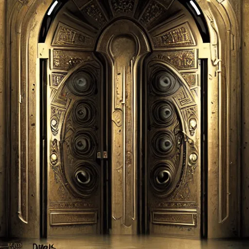 Image similar to hyper realistic ornate sci - fi double door by darek zabrocki