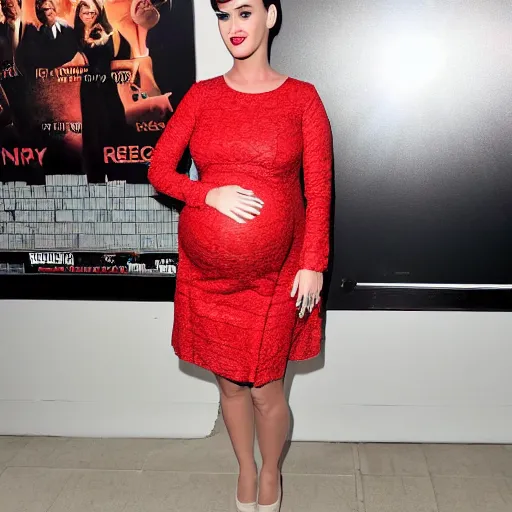 Image similar to Pregnant Katy Perry in a red dress at a movie premiere