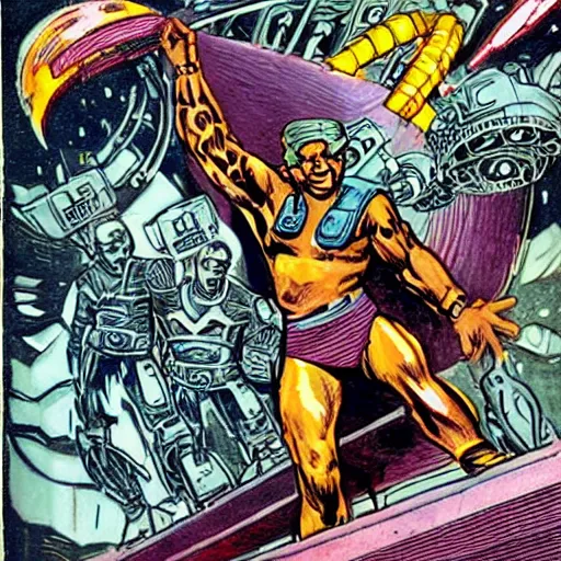 Image similar to a sci - fi god of blades, art by jack kirby, greeble tech