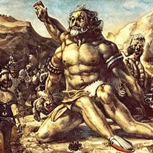 Image similar to screenshot taken from the movie gulliver travel, dwarves are demonic robots, high detailed, smooth draw, retrofuturism, created by michaelangelo.