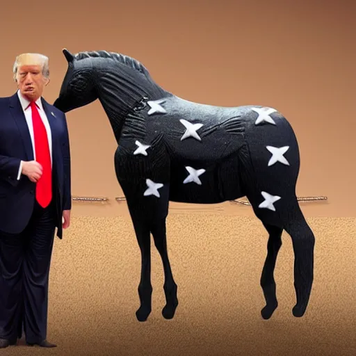 Image similar to Donald Trump dressed as a cowboy next to a horse, very detailed, sharp, 2d, 4k