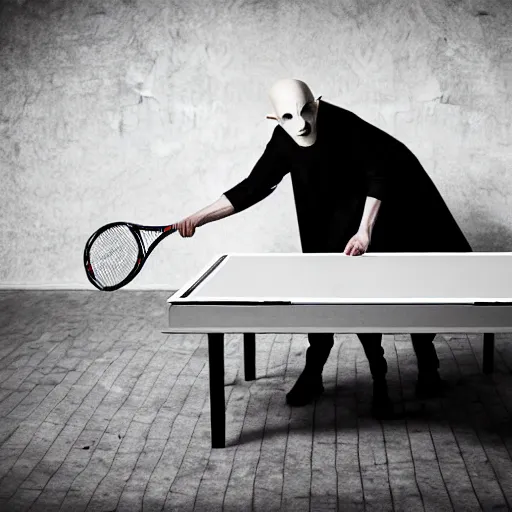 Image similar to portrait of nosferatu playing alone tennis table, sport photography