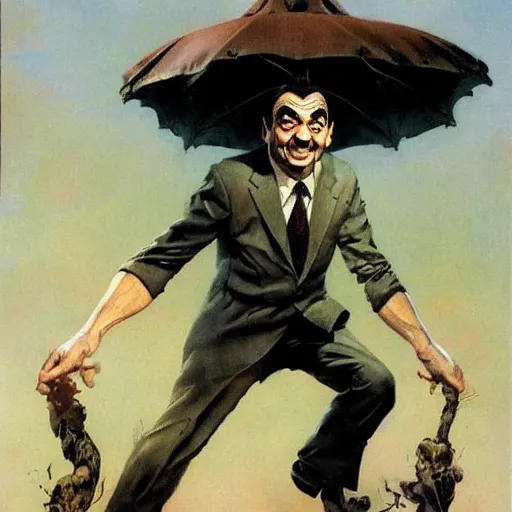 Image similar to mr. bean by frank frazetta