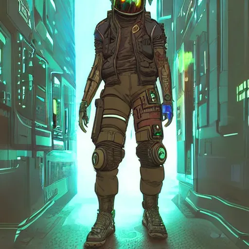 Image similar to ivan. Apex legends cyberpunk hacker. Concept art by James Gurney and Mœbius.