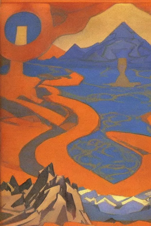 Image similar to thor, marvel, artwork by nicholas roerich,