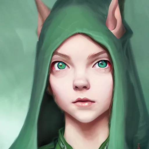 Prompt: Portrait of Anya Taylor-Joy as an elf ranger, pale green hooded cloak, lord of the rings, mattepainting concept Blizzard pixar maya engine on stylized background splash comics global illumination lighting artstation lois van baarle, ilya kuvshinov, rossdraws