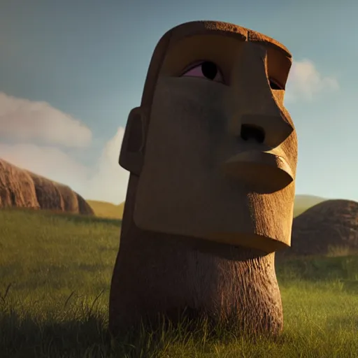 Prompt: worlds worst easter island statue with the face of Gru, nose of Gru, Gru of despicable me, soft lighting, crepuscular rays, realistic octane render, 8k, ultra detailed, concept art