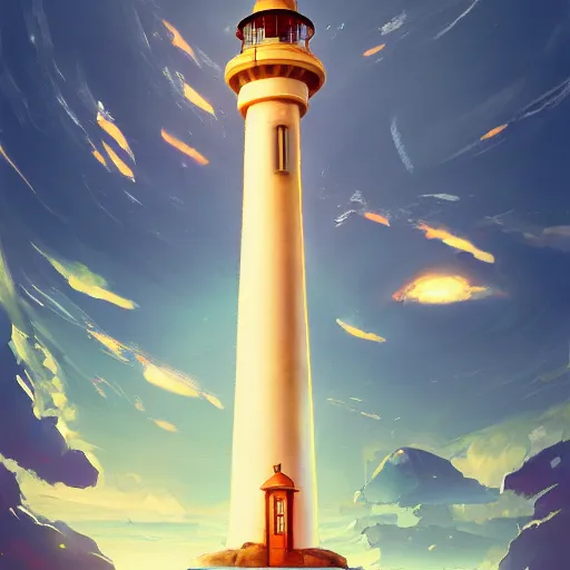 Image similar to a beautiful painting of a singular lighthouse, by ross tran, beeple, richie mason and makoto shinkai, trending on artstation, 3 d art