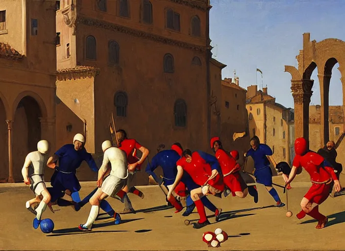 Image similar to aslouchy medieval knights playing soccer, rome, highly detailed, soft lighting, elegant, by edward hopper and james gilleard, zdzislaw beksinski, steven outram, highly detailed