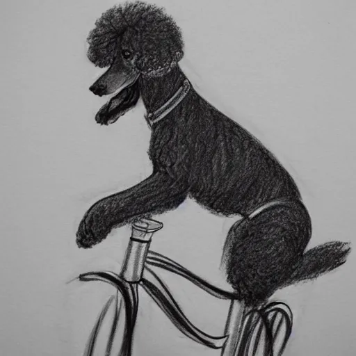 Image similar to pencil sketch of a poodle riding a ducati