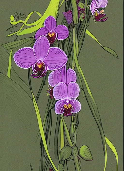 Prompt: an illustration of an orchid by charles vess