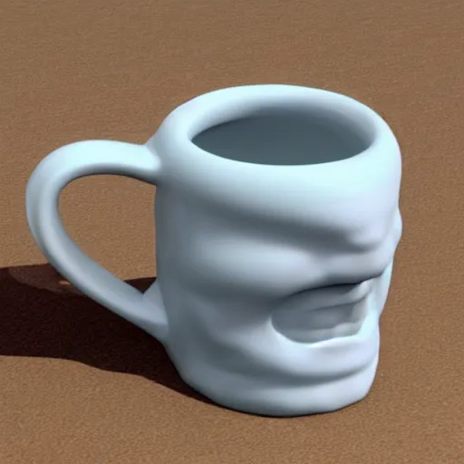 Image similar to a 3 d mug of an ugly mug on a mug, photorealistic,