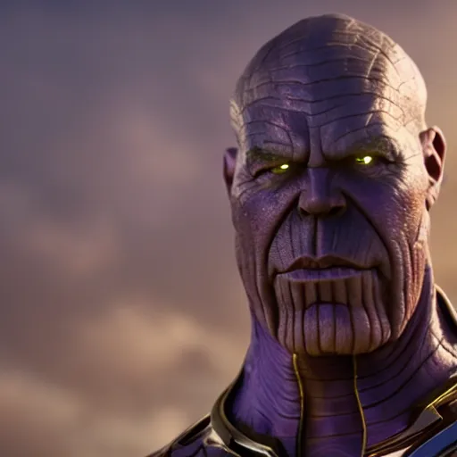 Prompt: bob odenkrik wearing thanos armour, cinematic lighting, hd 4k photo