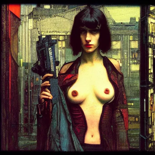 Image similar to cyberpunk noir in the style of john william waterhouse, kilian eng, rosetti, john everett millais, william holman hunt, 4 k photo autochrome