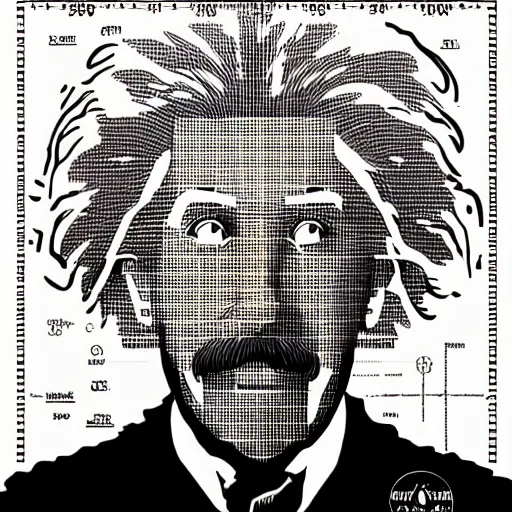 Image similar to portrait of albert einstein in front of a space - time diagram, by laurie greasley