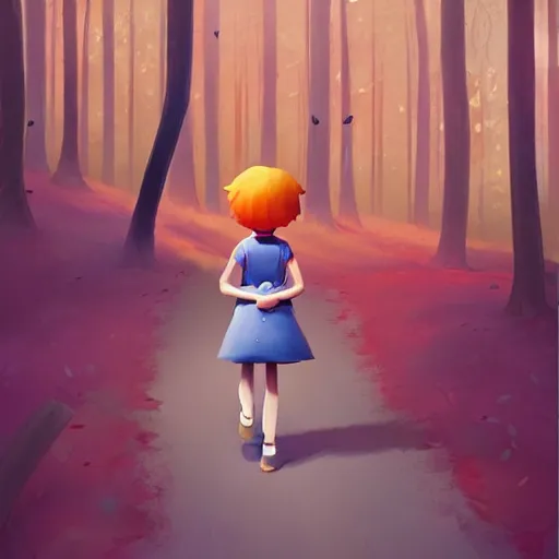 Prompt: goro fujita ilustration a young girl walking in the woods collecting mushrooms, characterized by samantha mash, character art, sharp focus, highly detailed, artstation