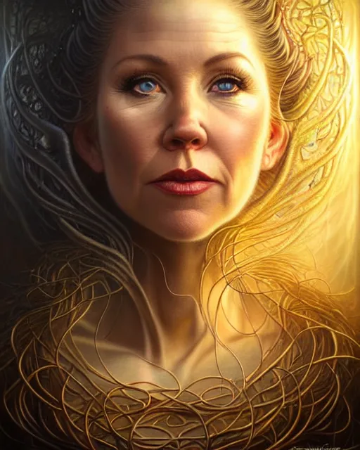 Image similar to detailed portrait of christina applegate apple!! intricate gate!! by tomasz alen kopera and peter mohrbacher and johanna martine! and margaret keane! coherent luminescent