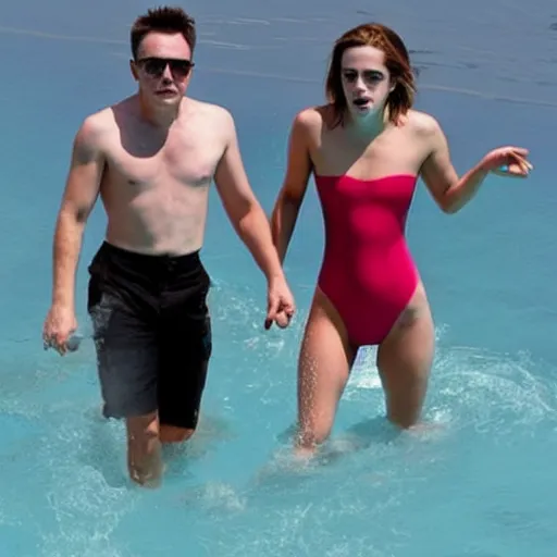 Image similar to emma watson and elon musk swimming together