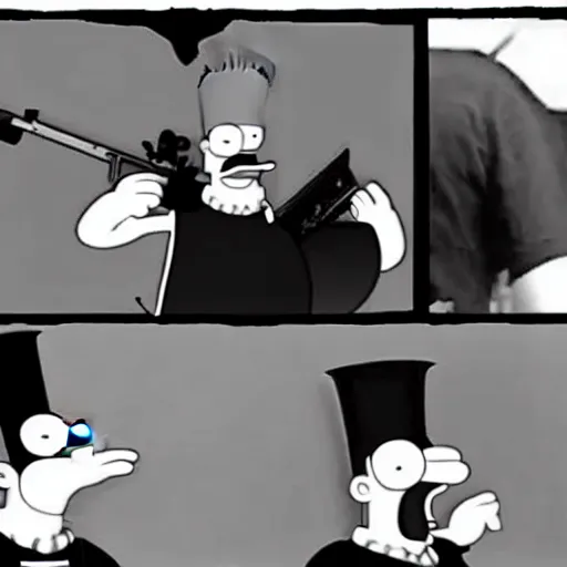 Prompt: a screenshot of Homer Simpson in the Black Parade from a My Chemical Romance Music Video