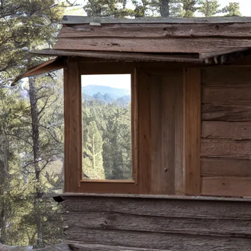 Prompt: clint eastwood peaks out of the window of an outdoor hut, realistic, hdr, hdd ; 8 k, movie still,