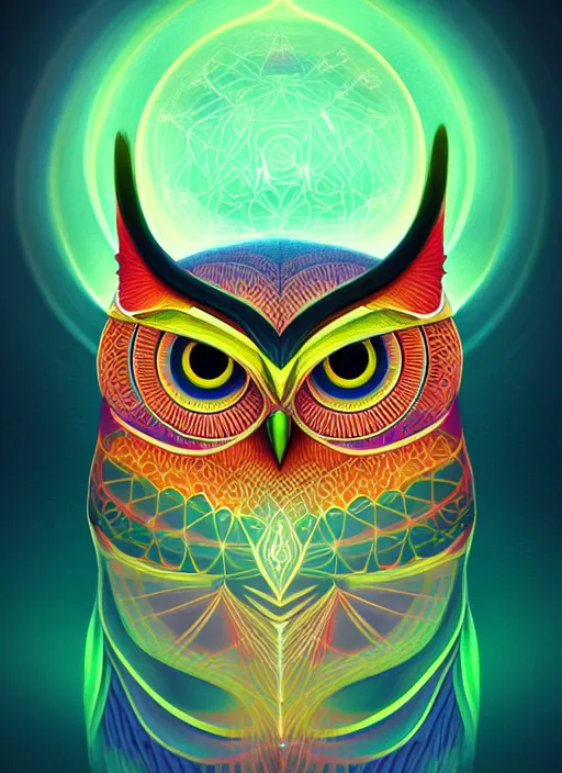 Image similar to symmetry!! product render poster vivid colors divine proportion owl, divine, glowing fog intricate, elegant, highly detailed, digital painting, artstation, concept art, smooth, sharp focus, illustration,