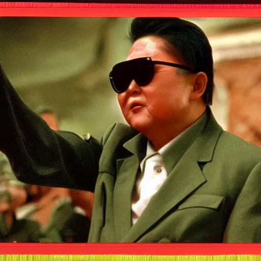 Image similar to filmstill of Kim Jong-il in the role of Rambo, cinemascope, Eastman Color Negative 50T 5251 Neg. Film