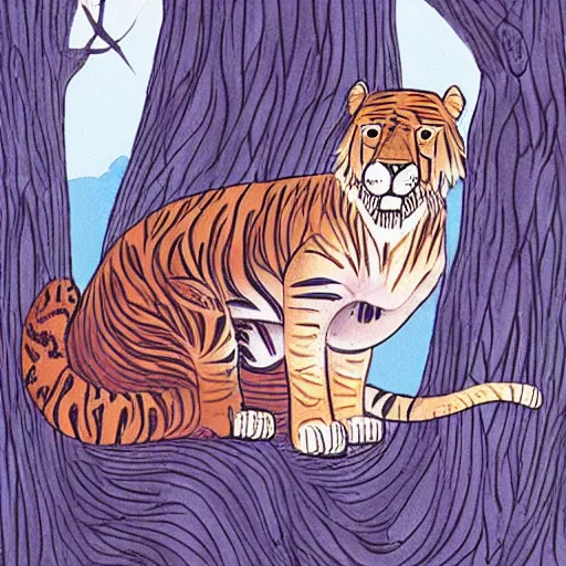 Image similar to big cats hide in the trees cartoon