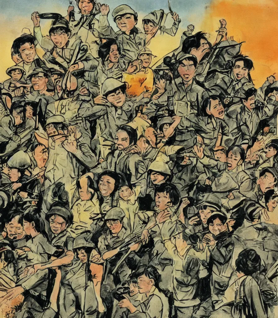 Image similar to fall of saigon vietnam war in the style of maurice sendak