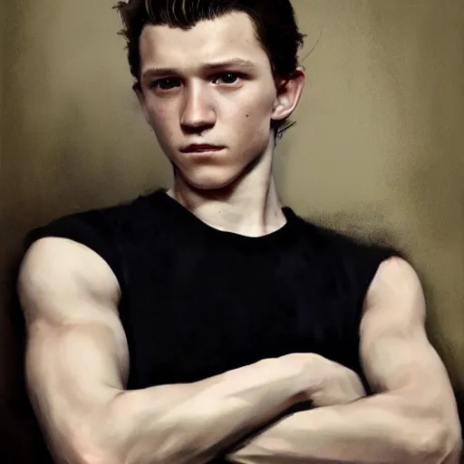 Image similar to handsome tom holland by ruan jia, portrait