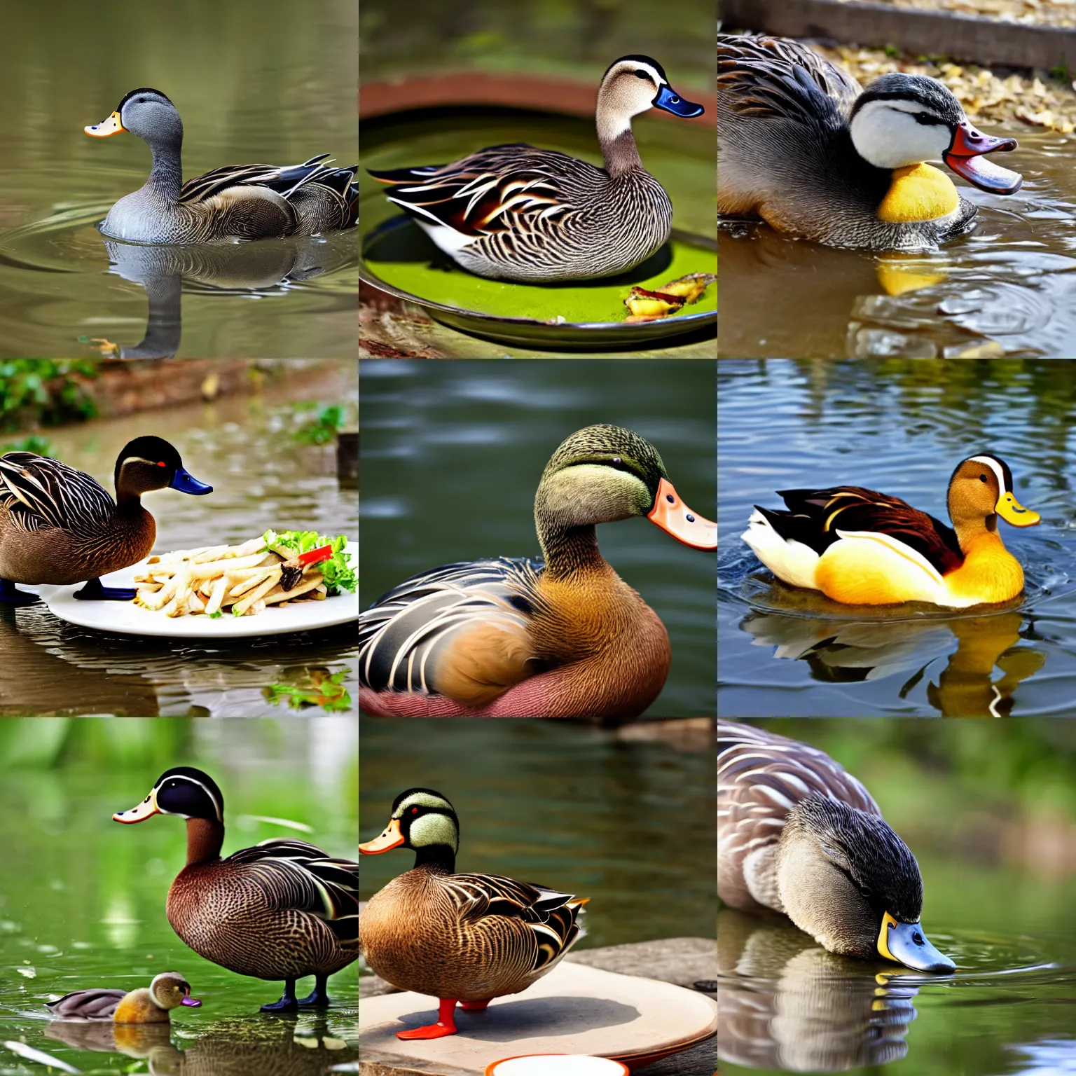 Prompt: a duck enjoying food