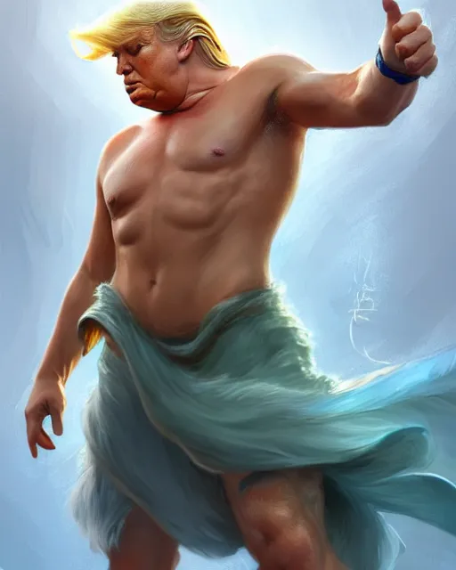 Image similar to character concept art of donald trump as poseidon in a dynamic pose | cute - fine face, pretty face, realistic shaded perfect face, fine details by stanley artgerm lau, wlop, rossdraws, james jean, andrei riabovitchev, marc simonetti, and sakimichan, tranding on artstation