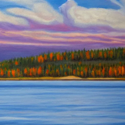 Prompt: oil painting of lake superior in the fall