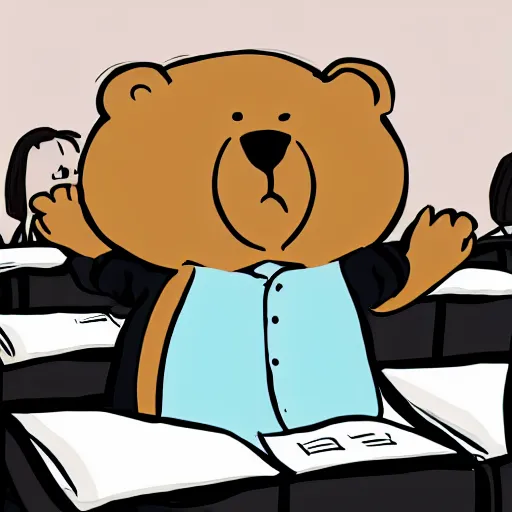 Prompt: a confused bear in calculus class
