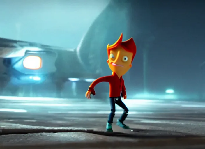 Image similar to film still of philip j fry in the scifi movie, 4 k