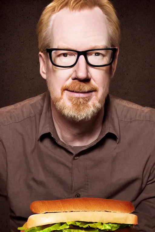 Prompt: 📷 portrait of adam savage as a sandwich, food head, still image, dynamic lighting, 4 k