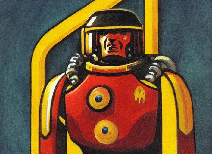 Image similar to Art Deco painting portrait of space-marine in Art Deco architecture style high detail warhammer 40k