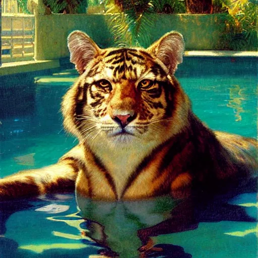 Image similar to a portrait of an animal in the pool. highly detailed painting by gaston bussiere, craig mullins, j. c. leyendecker, furry