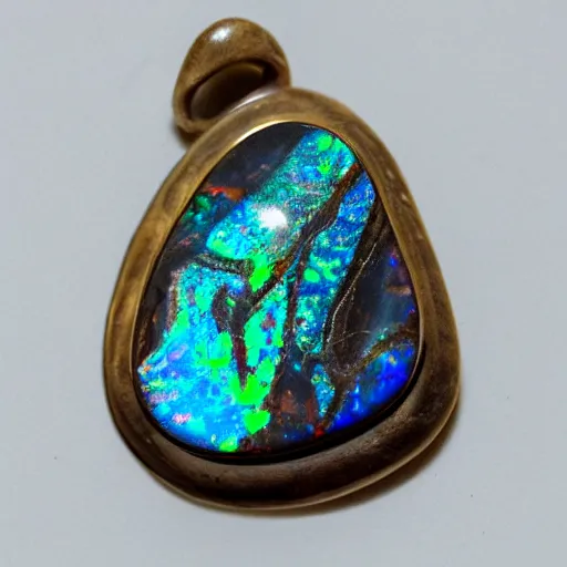 Prompt: product photo of an amulet made of boulder opal