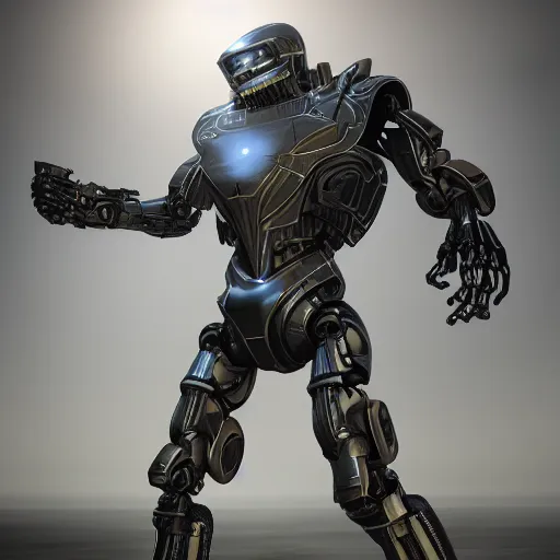 Image similar to robot warrior holding a gun in the style of crysis, standing, full body, concept art, futuristic, octane render, clean, realistic, 3 point lighting